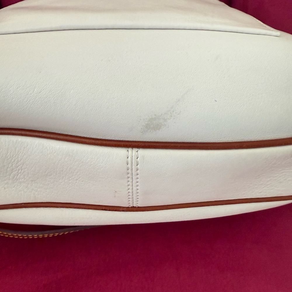 Dooney & Bourke White Leather Satchel with Brown Trim and Strap - Picture 7 of 10